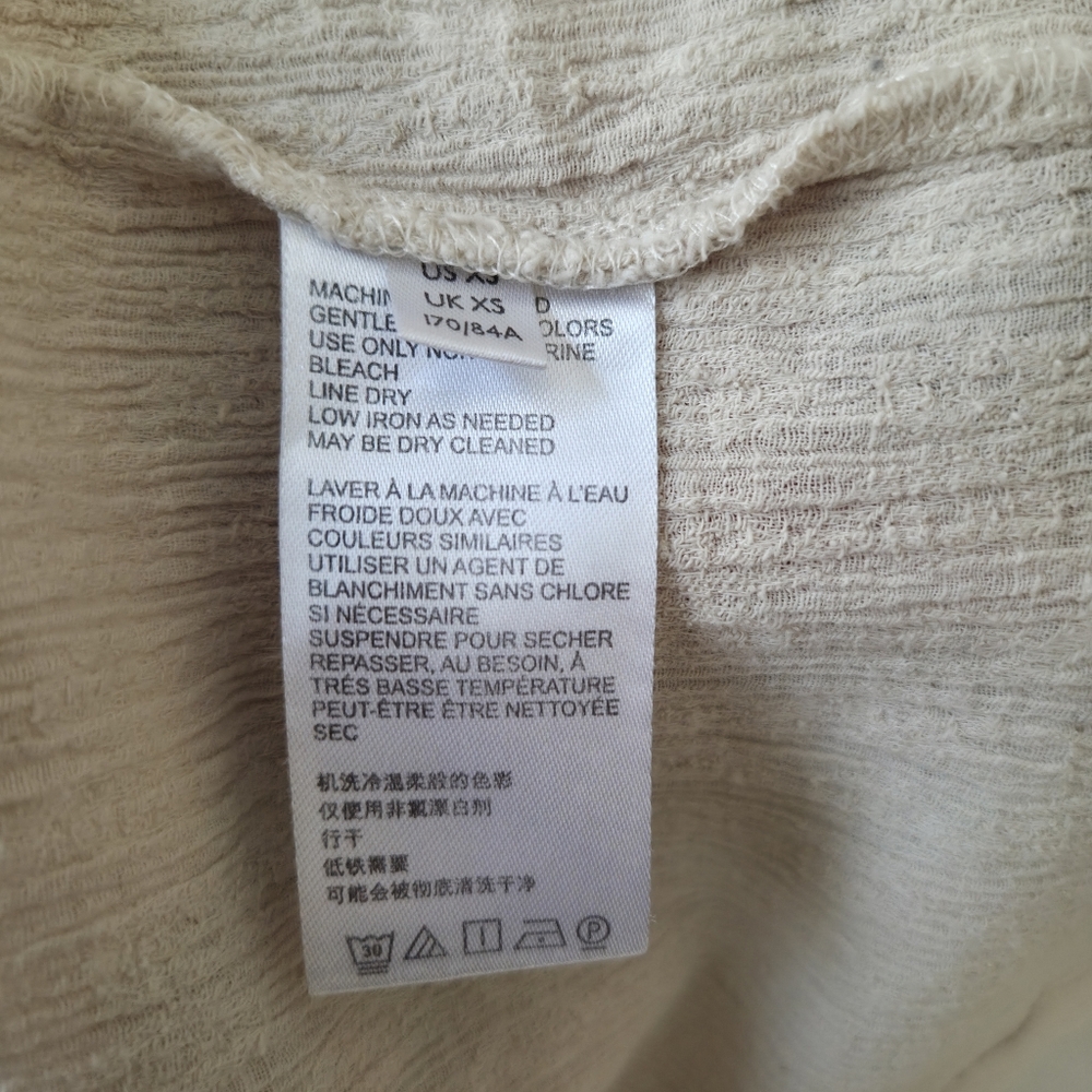 Free People Clementine Linen Mini Dress XS Cream Textured Wrap Collared Belted - Picture 12 of 13